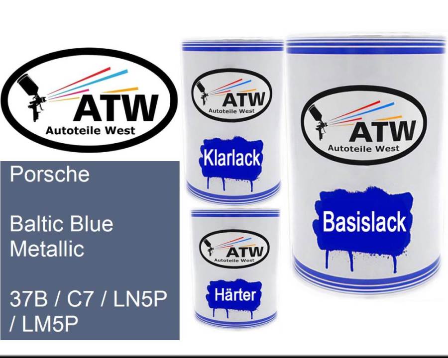 Porsche, Baltic Blue Metallic, 37B / C7 / LN5P / LM5P: 500ml Lackdose + 500ml Klarlack + 250ml Härter - Set, von ATW Autoteile West.